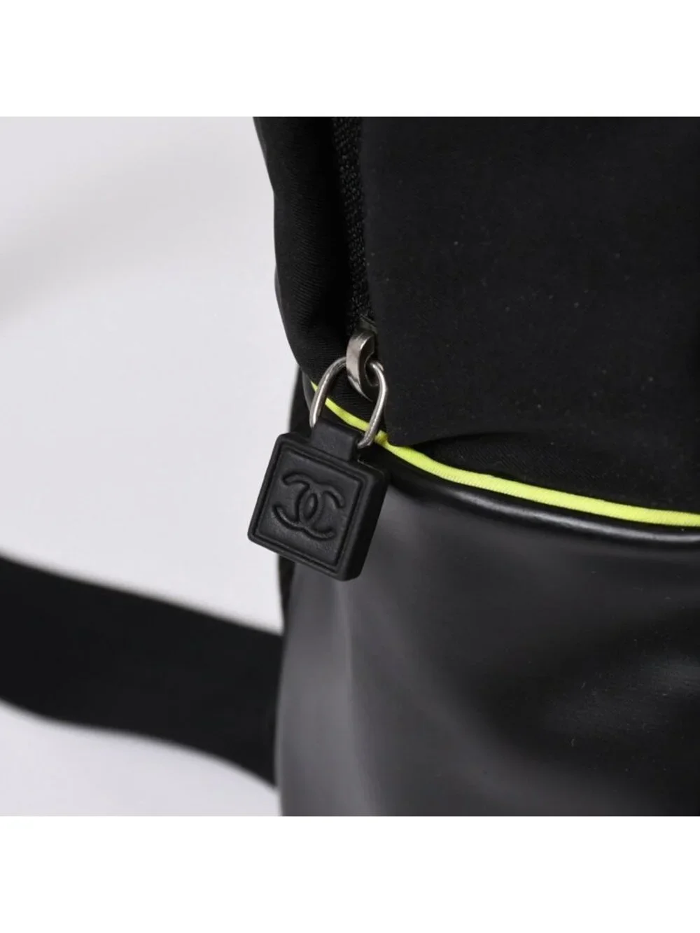 Chanel Sports Line Backpack Black Lime Green Nylon Leather